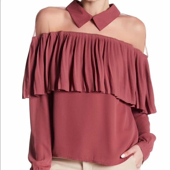 Romeo Juliet pleated mesh collared blouse rose - Picture 1 of 7